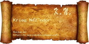 Krieg Nándor névjegykártya